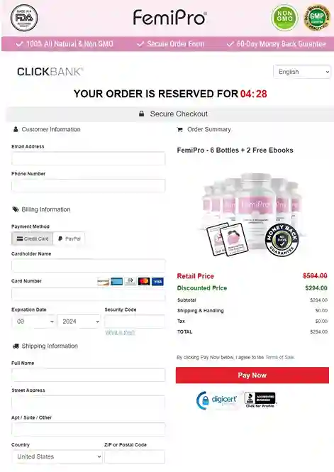 FemiPro Order Page